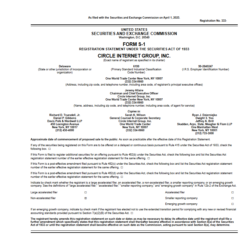 Circle USDC IPO Filing Document. Source: U.S. SEC