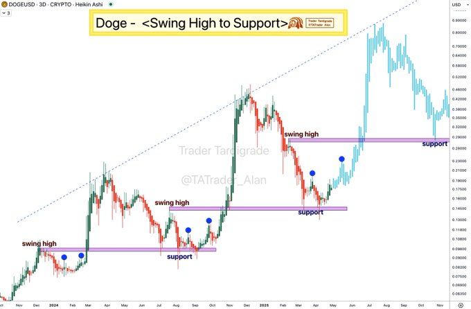 Dogecoin Swing High Support Pattern. Source: Trader Tardigrade on X