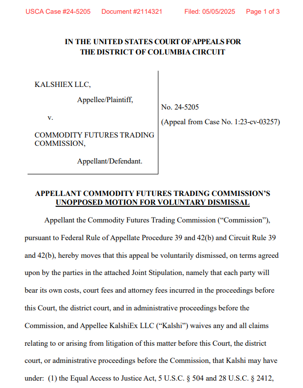 CFTC Motion to Dismiss Kalshi Appeal. Source: U.S. Court of Appeals, D.C. Circuit