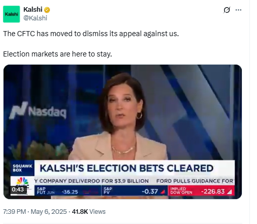Kalshi Confirms CFTC Appeal Withdrawal. Source: Kalshi on X