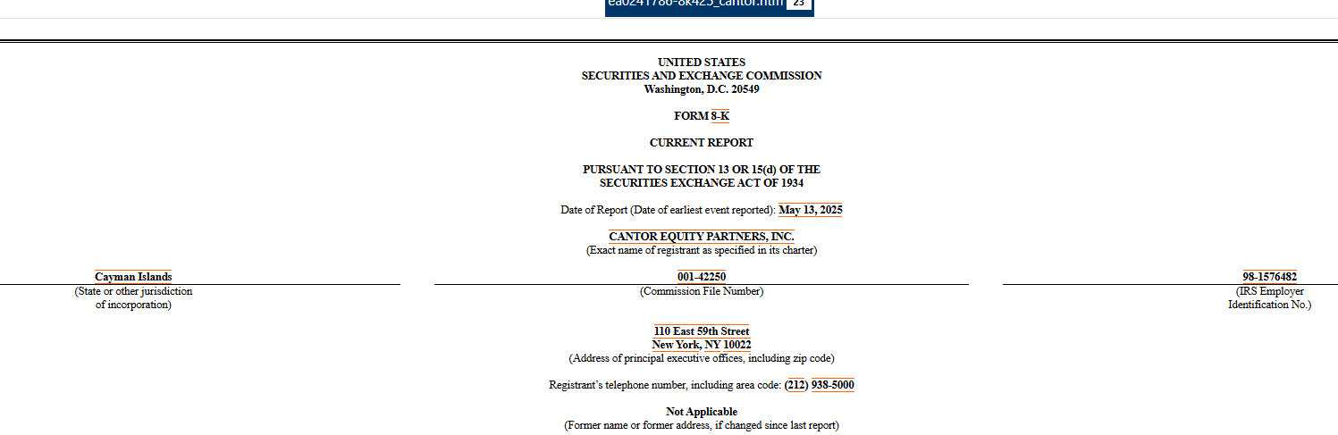 SEC Filing May 13 Twenty One Capital. Source: Cantor Equity Partners