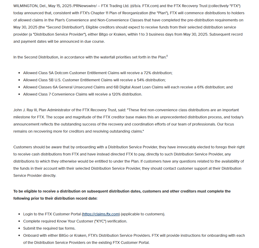 FTX Second Distribution Payout Details. Source: FTX Recovery Trust