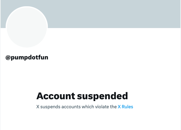 Pump.fun X Account Suspension Notice. Source: @pumpdotfun on X
