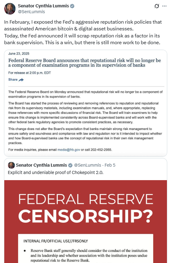 Federal Reserve Censorship Policy. Source: Senator Cynthia Lummis on X