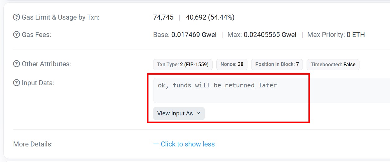 GMX Hacker’s On-Chain Message Confirmed.Source: Arbiscan
