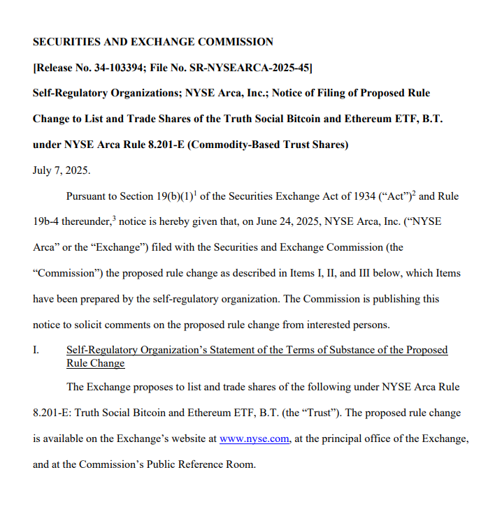 Truth Social Bitcoin and Ethereum ETF Filing. Source: SEC.govTruth Social Bitcoin and Ethereum ETF Filing. Source: SEC.gov 