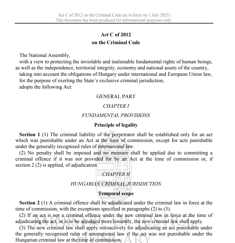 Hungary Criminal Code Crypto LawSource: National Legislation Database of Hungary