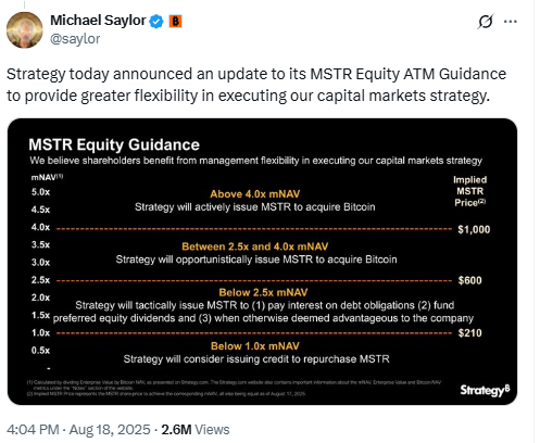 MSTR Equity Guidance Update. Source: Michael Saylor (X)