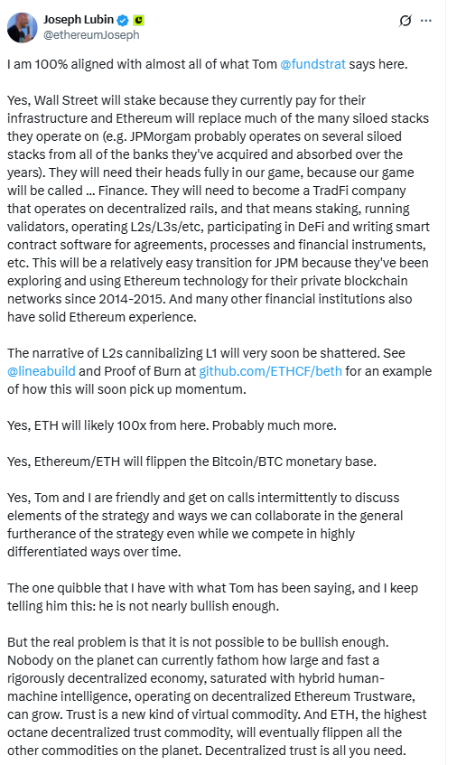Joseph Lubin (@ethereumJoseph)Source: X