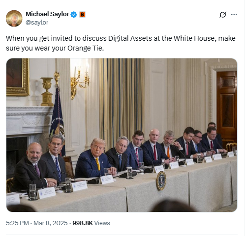 White House Digital Assets Roundtable. Source: Michael Saylor on X