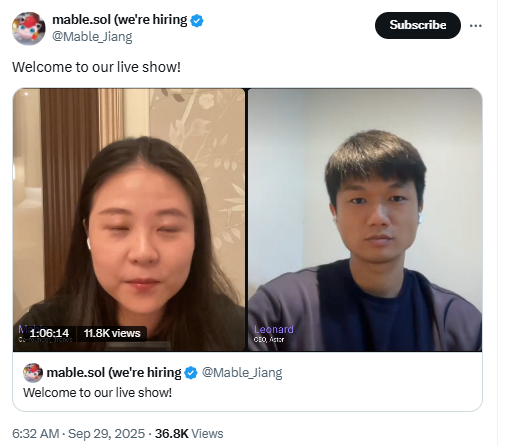 Aster Airdrop Vesting Livestream. Source: Mable Jiang