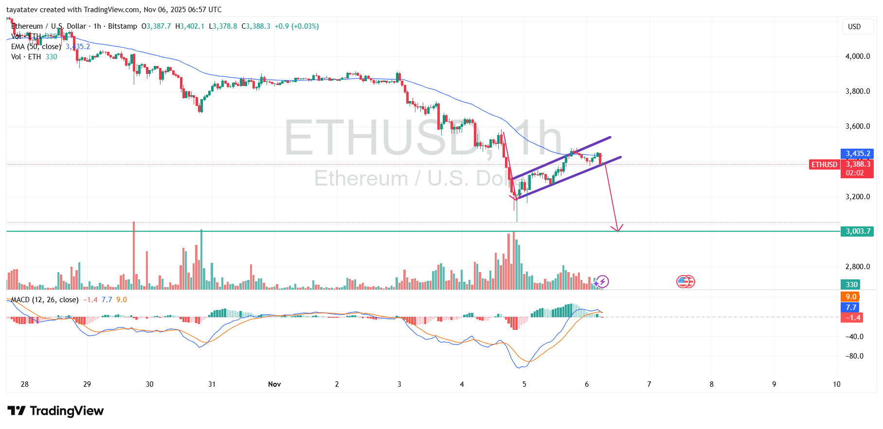 Ethereum Bearish Flag Setup. Source: TradingView