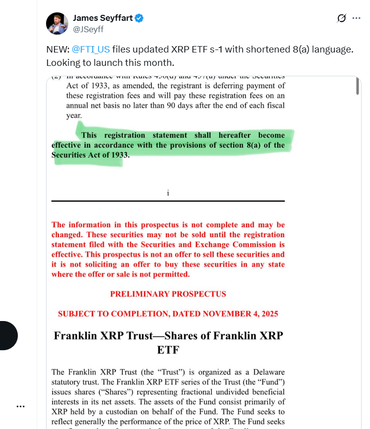 Franklin Templeton XRP ETF Filing. Source: James Seyffart on X
