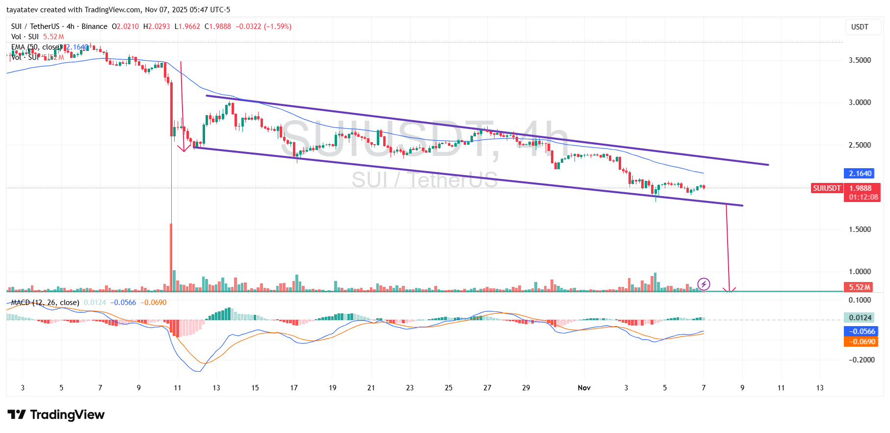 SUI Bearish Flag 4h Chart. Source: TradingView