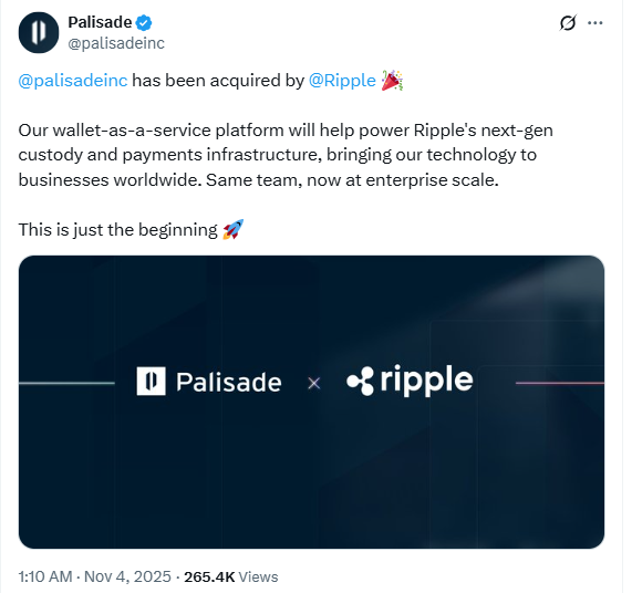 Palisade Acquisition by Ripple. Source: Palisade (X)