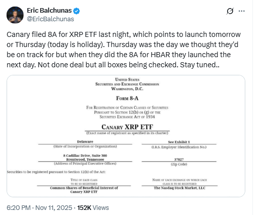 Eric Balchunas XRP ETF Filing. Source: X
