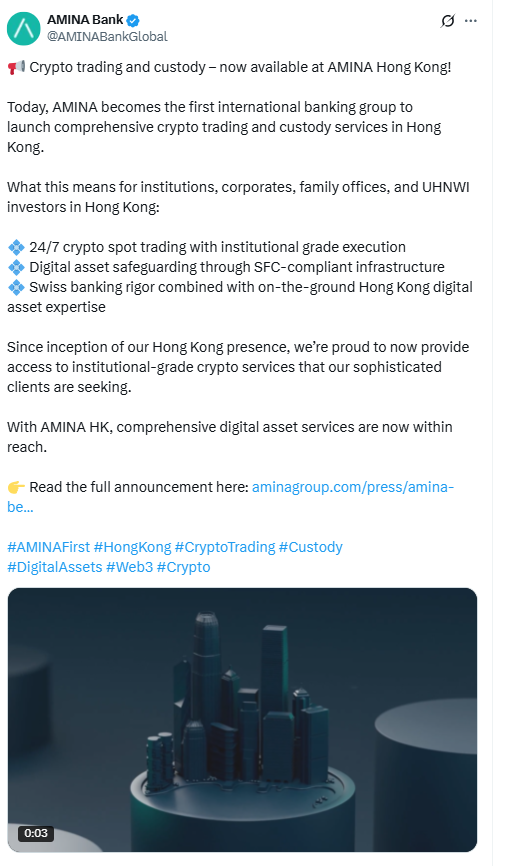 AMINA Hong Kong Crypto Trading. Source: AMINA Bank
