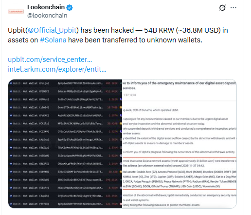 Upbit Solana Hack Alert. Source: Lookonchain