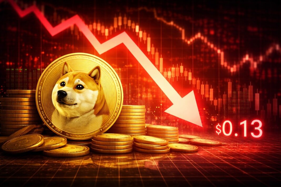 Dogecoin Slips to $0.13 as Bearish Flag Signals Risk of Deep Drop