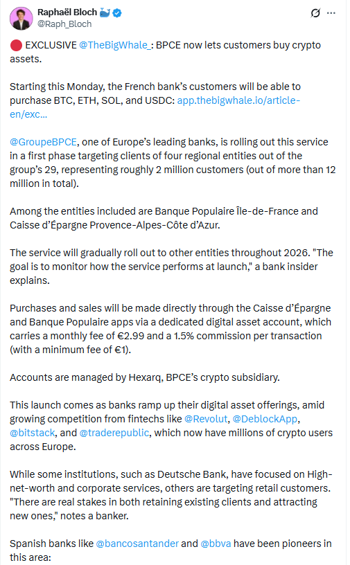 BPCE Crypto Purchases. Source: Raphaël Bloch / X