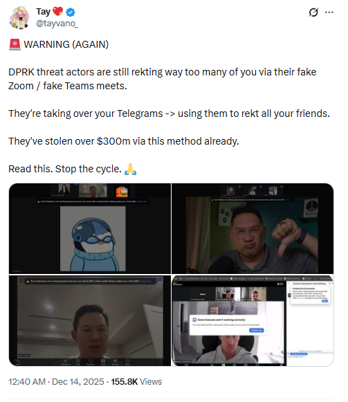 North Korean Fake Zoom Scam. Source: Taylor Monahan via X
