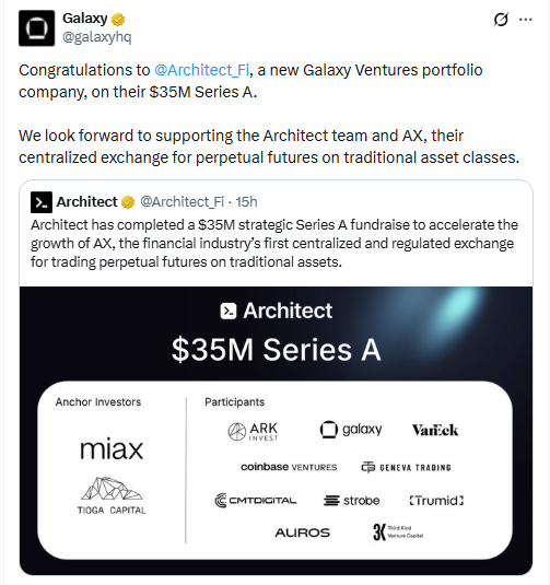 Architect $35M Series A Fundraise. Source: Galaxy