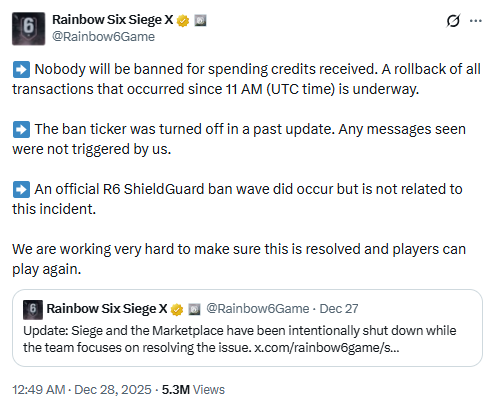 Rainbow Six Siege Rollback Update. Source: Rainbow Six Siege X