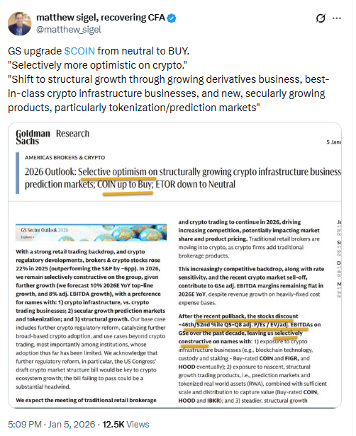 Goldman Sachs Upgrades Coinbase. Source: Matthew Sigel
