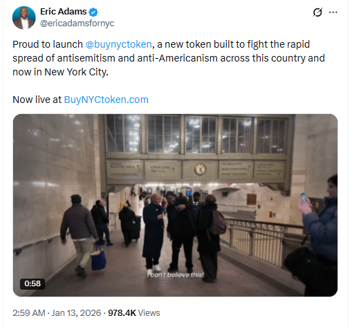 NYC Token Announcement. Source: Eric Adams X
