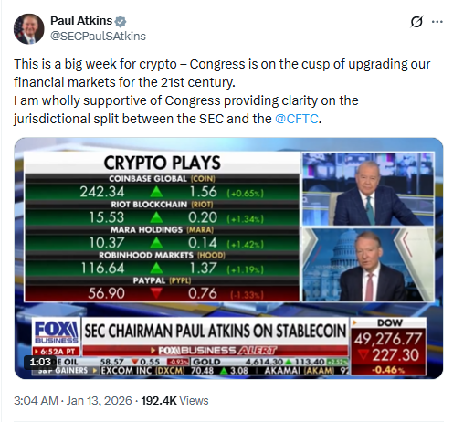 Crypto Market Structure Push. Source: Paul Atkins X