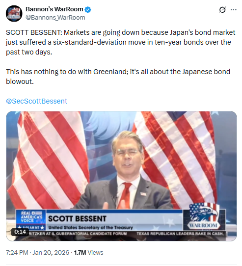 Scott Bessent Speaks on Japanese Bond Shock. Source: Bannon’s WarRoom (X)