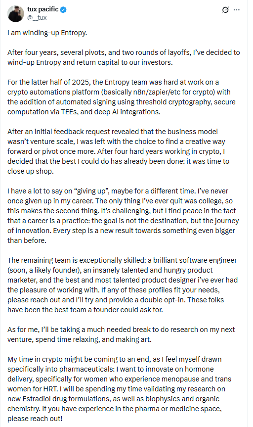 I am winding up Entropy. Source: Tux Pacific on X