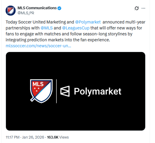 Polymarket MLS Partnership. Source: MLS Communications