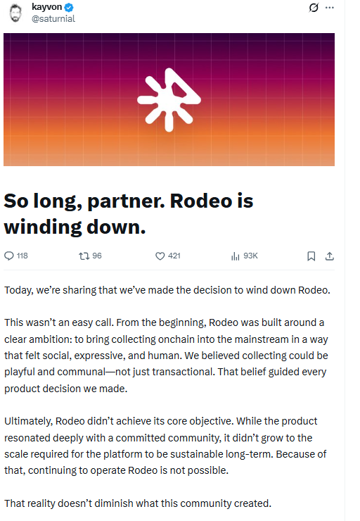 Rodeo Wind Down Post. Source: Kayvon Tehranian on X