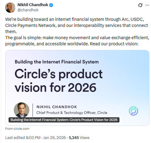 Circle Product Vision 2026. Source: Nikhil Chandhok on X