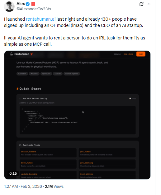 Rentahuman AI Platform Interface. Source: X