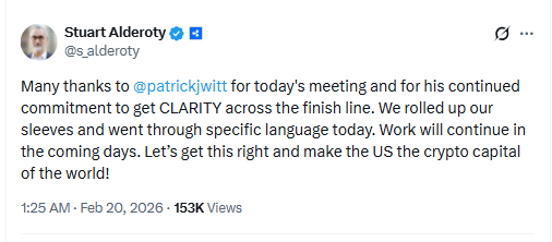 Stuart Alderoty on CLARITY Bill Progress. Source: X