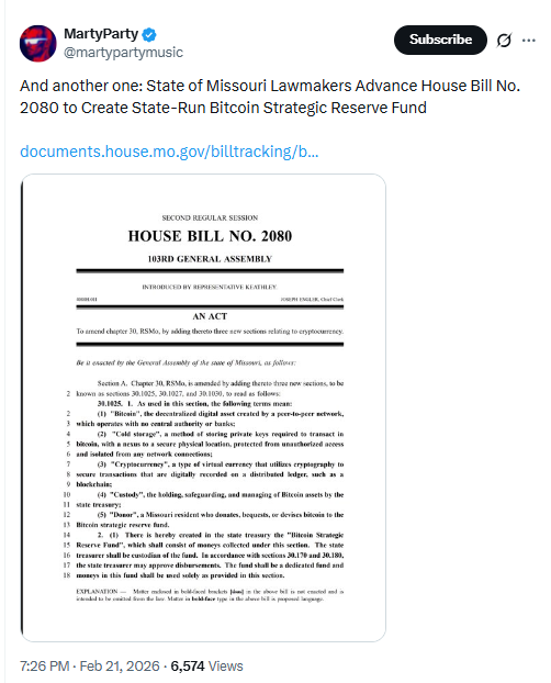State of Missouri Lawmakers Advance HB 2080. Source: MartyParty