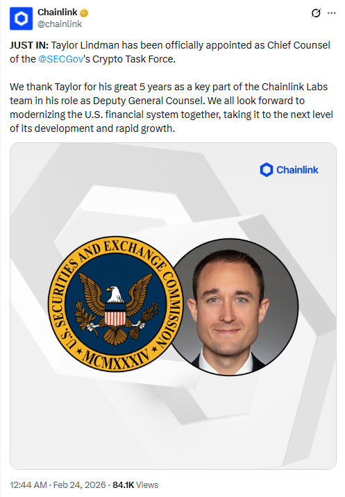 Taylor Lindman SEC Appointment. Source: Chainlink