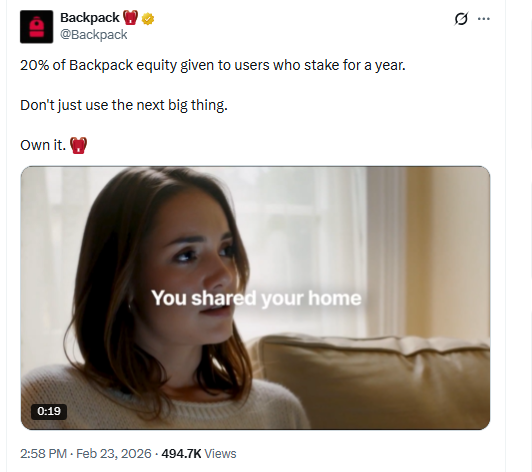 Backpack Equity Announcement. Source: Backpack on X