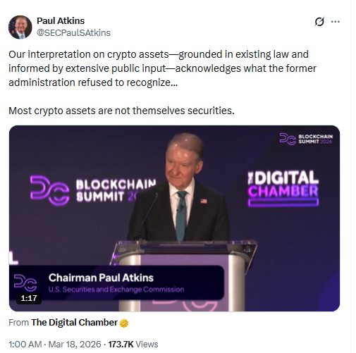 Paul Atkins SEC Crypto Safe Harbor Speech. Source: The Digital Chamber